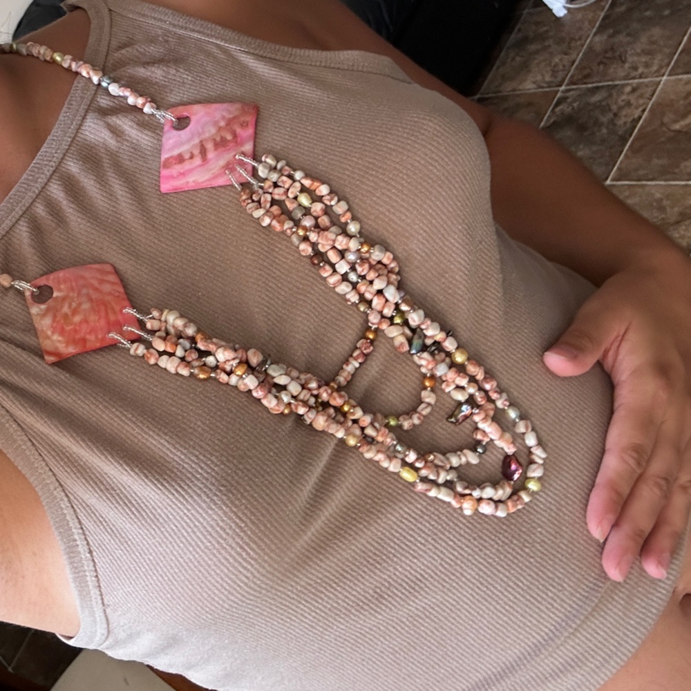 Handcrafted Pink Shell Bead Multi-Strand Necklace